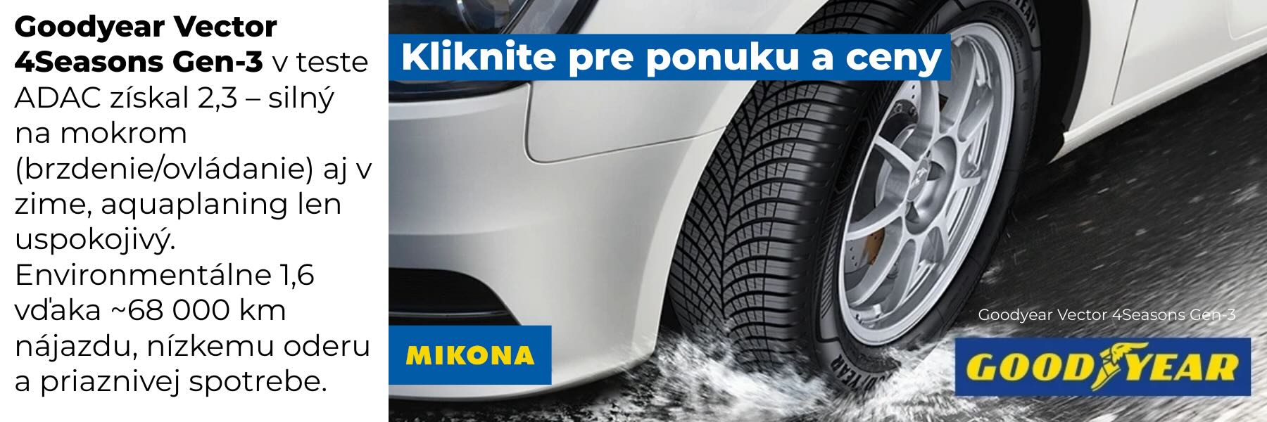 S celkovým skóre 2,3 sa na prvom mieste v teste ADAC umiestnili Goodyear Vector 4Seasons Gen-3